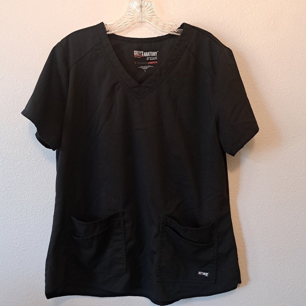 Greys Anatomy by Barco Womens Spandex Stretch V-Neck Scrub Top Black Large